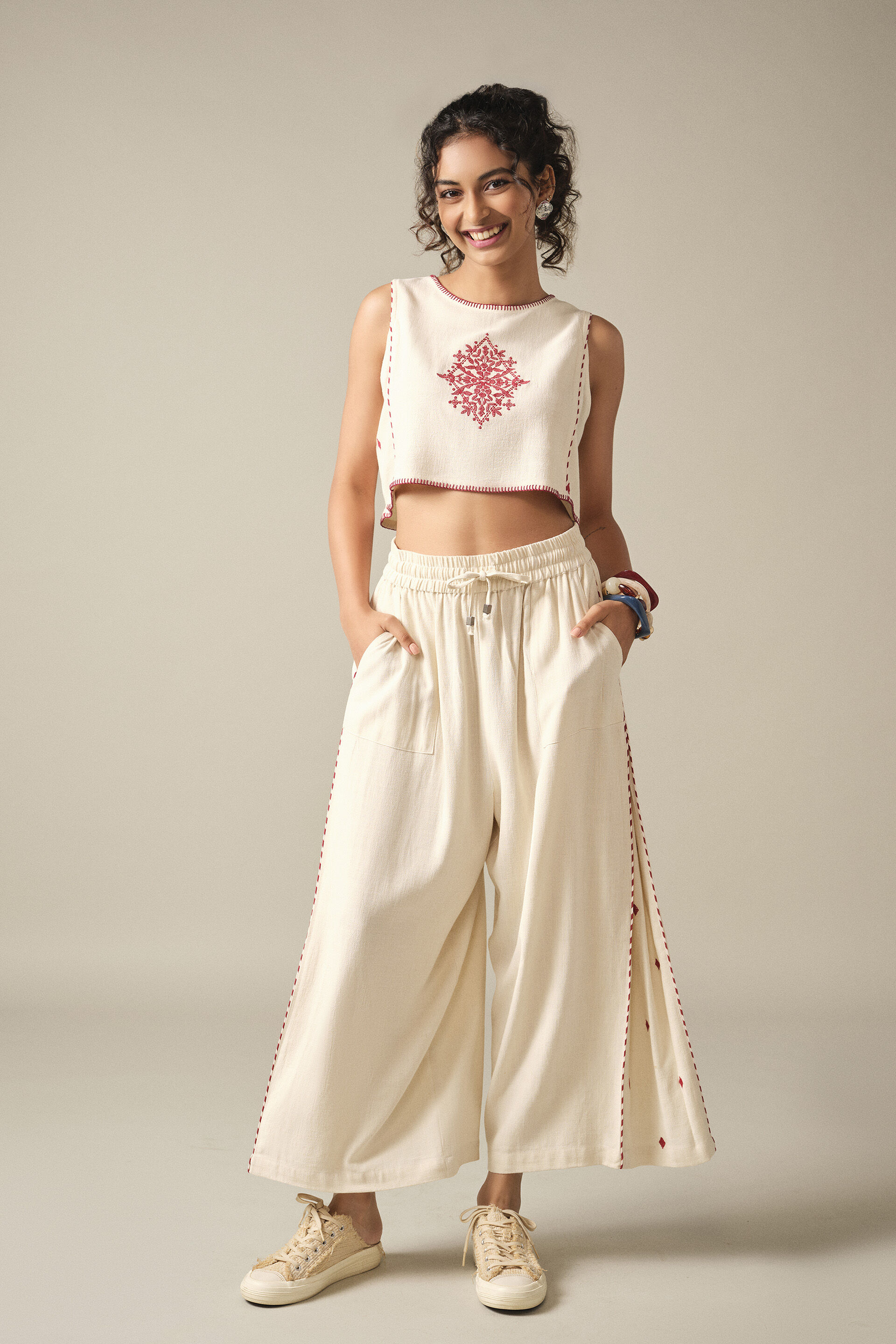 Embroidered Co-ord Set in Natural